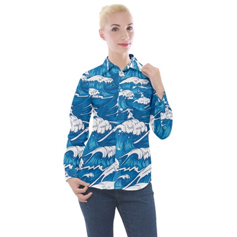 Seamless Pattern With Colorful Bush Roses Women s Long Sleeve Pocket Shirt by Ket1n9