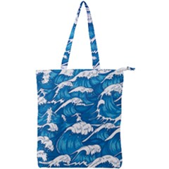 Storm Waves Seamless Pattern Raging Ocean Water Sea Wave Vintage Japanese Storms Print Illustration Double Zip Up Tote Bag by Ket1n9