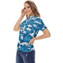 Seamless Pattern With Colorful Bush Roses Women s Short Sleeve Double Pocket Shirt View3