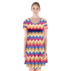 Zigzag Pattern Seamless Zig Zag Background Color Short Sleeve V-neck Flare Dress