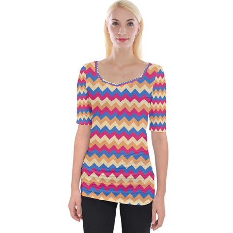 Zigzag Pattern Seamless Zig Zag Background Color Wide Neckline T-shirt by Ket1n9