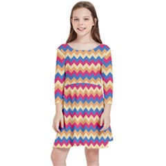 Zigzag Pattern Seamless Zig Zag Background Color Kids  Quarter Sleeve Skater Dress by Ket1n9