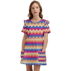 Zigzag Pattern Seamless Zig Zag Background Color Kids  Frilly Sleeves Pocket Dress by Ket1n9