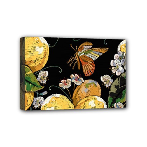 Embroidery Blossoming Lemons Butterfly Seamless Pattern Mini Canvas 6  X 4  (stretched) by Ket1n9