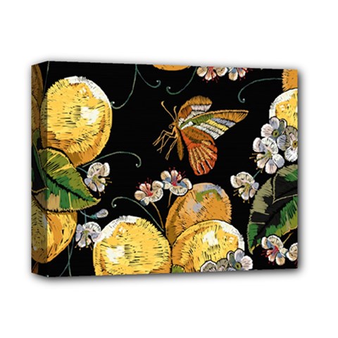 Embroidery Blossoming Lemons Butterfly Seamless Pattern Deluxe Canvas 14  X 11  (stretched) by Ket1n9