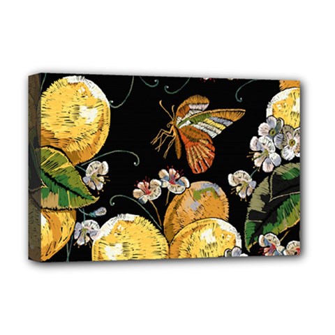 Embroidery Blossoming Lemons Butterfly Seamless Pattern Deluxe Canvas 18  X 12  (stretched) by Ket1n9