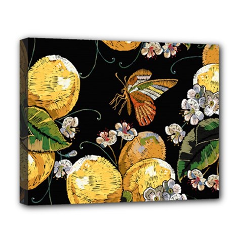 Embroidery Blossoming Lemons Butterfly Seamless Pattern Deluxe Canvas 20  X 16  (stretched) by Ket1n9