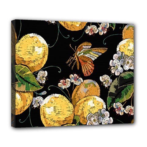 Embroidery Blossoming Lemons Butterfly Seamless Pattern Deluxe Canvas 24  X 20  (stretched) by Ket1n9