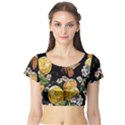 Embroidery Blossoming Lemons Butterfly Seamless Pattern Short Sleeve Crop Top View1