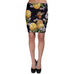 Embroidery Blossoming Lemons Butterfly Seamless Pattern Bodycon Skirt by Ket1n9