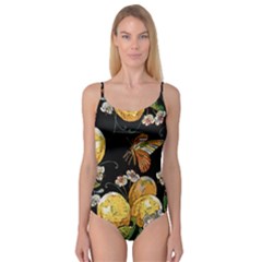 Embroidery Blossoming Lemons Butterfly Seamless Pattern Camisole Leotard 