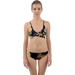 Embroidery Blossoming Lemons Butterfly Seamless Pattern Wrap Around Bikini Set by Ket1n9