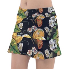 Embroidery Blossoming Lemons Butterfly Seamless Pattern Classic Tennis Skirt by Ket1n9