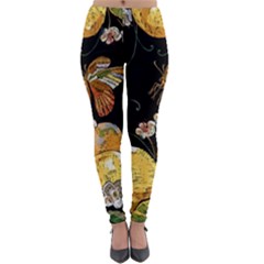 Embroidery Blossoming Lemons Butterfly Seamless Pattern Lightweight Velour Leggings by Ket1n9