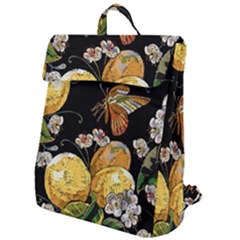 Embroidery Blossoming Lemons Butterfly Seamless Pattern Flap Top Backpack by Ket1n9