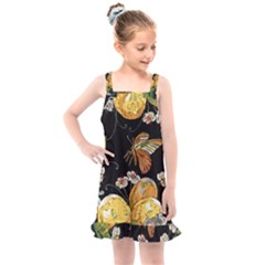 Embroidery Blossoming Lemons Butterfly Seamless Pattern Kids  Overall Dress by Ket1n9