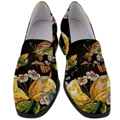 Embroidery Blossoming Lemons Butterfly Seamless Pattern Women s Chunky Heel Loafers