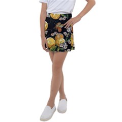 Embroidery Blossoming Lemons Butterfly Seamless Pattern Kids  Tennis Skirt by Ket1n9