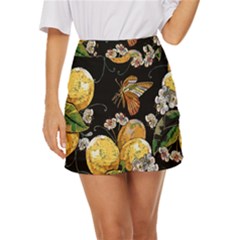 Embroidery Blossoming Lemons Butterfly Seamless Pattern Mini Front Wrap Skirt by Ket1n9