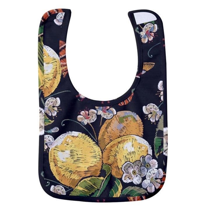 Embroidery Blossoming Lemons Butterfly Seamless Pattern Baby Bib