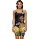 Embroidery Blossoming Lemons Butterfly Seamless Pattern Sleeveless Wide Square Neckline Ruched Bodycon Dress View1