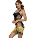 Embroidery Blossoming Lemons Butterfly Seamless Pattern Sleeveless Wide Square Neckline Ruched Bodycon Dress View2