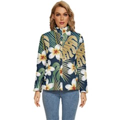 Seamless Pattern With Tropical Strelitzia Flowers Leaves Exotic Background Women s Puffer Bubble Jacket Coat by Ket1n9