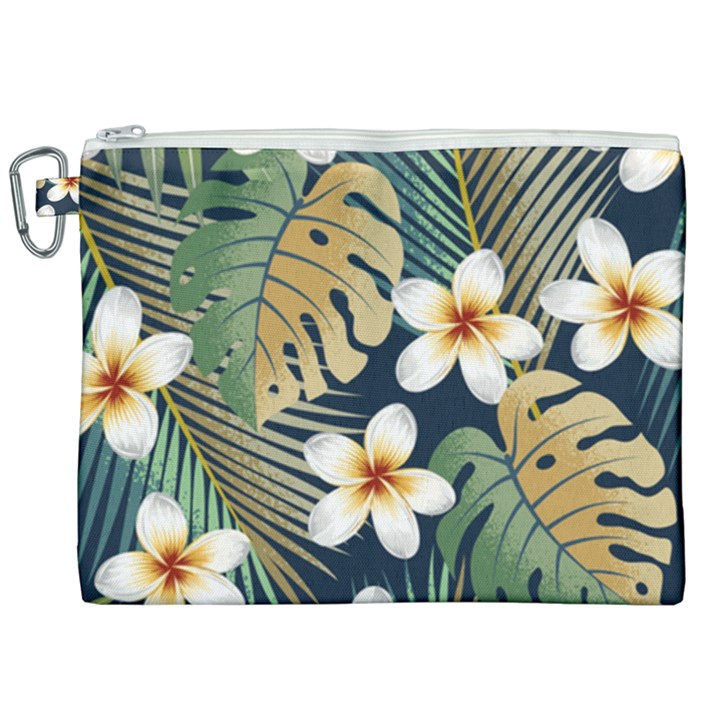 Seamless Pattern With Tropical Strelitzia Flowers Leaves Exotic Background Canvas Cosmetic Bag (XXL)