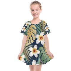 Seamless Pattern With Tropical Strelitzia Flowers Leaves Exotic Background Kids  Smock Dress by Ket1n9