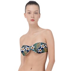 Seamless Pattern With Tropical Strelitzia Flowers Leaves Exotic Background Classic Bandeau Bikini Top 