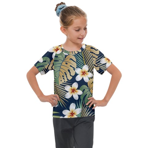 Seamless Pattern With Tropical Strelitzia Flowers Leaves Exotic Background Kids  Mesh Piece T-shirt by Ket1n9