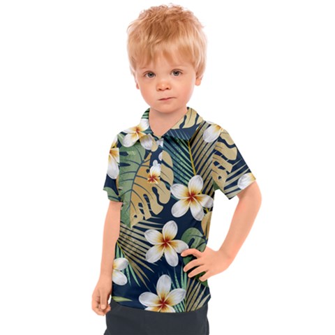 Seamless Pattern With Tropical Strelitzia Flowers Leaves Exotic Background Kids  Polo T-shirt by Ket1n9