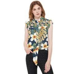 Seamless Pattern With Tropical Strelitzia Flowers Leaves Exotic Background Frill Detail Shirt