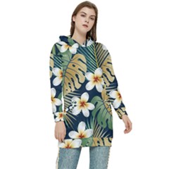 Seamless Pattern With Tropical Strelitzia Flowers Leaves Exotic Background Women s Long Oversized Pullover Hoodie