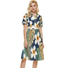 Seamless Pattern With Tropical Strelitzia Flowers Leaves Exotic Background Button Top Knee Length Dress by Ket1n9