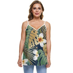 Seamless Pattern With Tropical Strelitzia Flowers Leaves Exotic Background Casual Spaghetti Strap Chiffon Top by Ket1n9