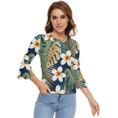 Seamless Pattern With Tropical Strelitzia Flowers Leaves Exotic Background Bell Sleeve Top