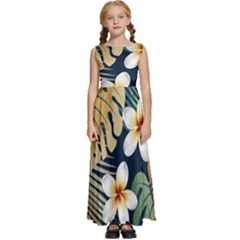 Seamless Pattern With Tropical Strelitzia Flowers Leaves Exotic Background Kids  Satin Sleeveless Maxi Dress by Ket1n9