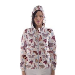 Pattern With Butterflies Moths Women s Hooded Windbreaker