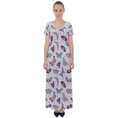 Pattern With Butterflies Moths High Waist Short Sleeve Maxi Dress by Ket1n9