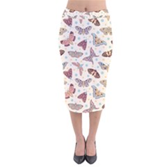 Pattern With Butterflies Moths Velvet Midi Pencil Skirt by Ket1n9