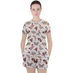 Pattern With Butterflies Moths Women s T-shirt And Shorts Set