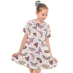 Pattern With Butterflies Moths Kids  Short Sleeve Shirt Dress by Ket1n9