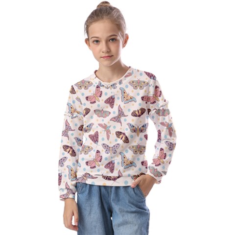 Pattern With Butterflies Moths Kids  Long Sleeve T-shirt With Frill  by Ket1n9