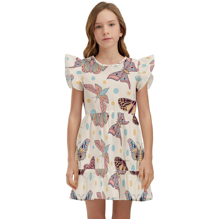 Pattern With Butterflies Moths Kids  Winged Sleeve Dress