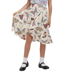 Pattern With Butterflies Moths Kids  Ruffle Flared Wrap Midi Skirt by Ket1n9