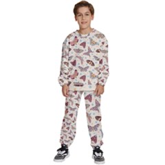 Pattern With Butterflies Moths Kids  Sweatshirt Set