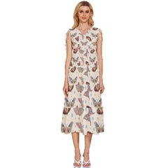 Pattern With Butterflies Moths V-neck Drawstring Shoulder Sleeveless Maxi Dress by Ket1n9