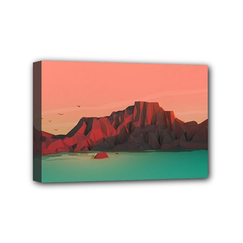 Brown Mountain Illustration Sunset Digital Art Mountains Mini Canvas 6  X 4  (stretched) by Cendanart