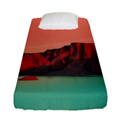 Brown Mountain Illustration Sunset Digital Art Mountains Fitted Sheet (single Size) by Cendanart